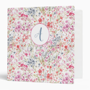 Classeur Beau Fleur sauvage Motif d'aquarelle Monogramme