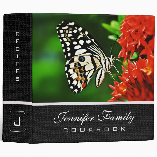 Classeur Beau papillon sur les fleurs rouges Recettes de fa (Devant/Côté)