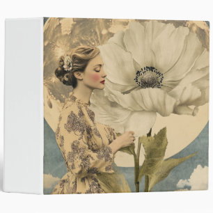 Classeur Beauté Lune - Femme avec Fleur Blanche et Lune
