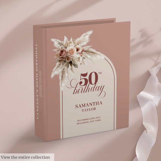 Classeur Beautiful Boho Pastel Pink Pampas Floral 50th Bday (Beautiful Boho Pastel Pink Pampas Floral 50th Binder)