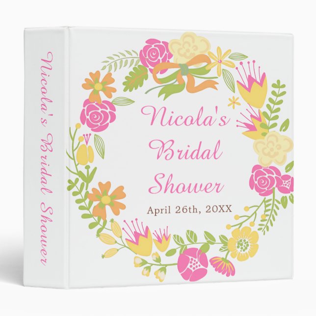 Classeur Beautiful Hot Pink Floral Wreath Bridal Show Photo (Devant/Côté)