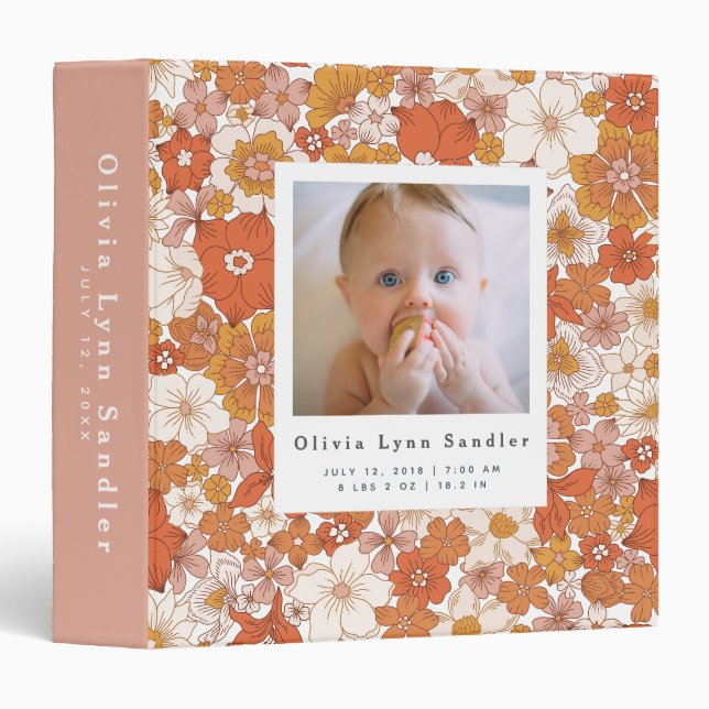Classeur Bébé 1ère année Album photo Super Floral (Devant/Côté)