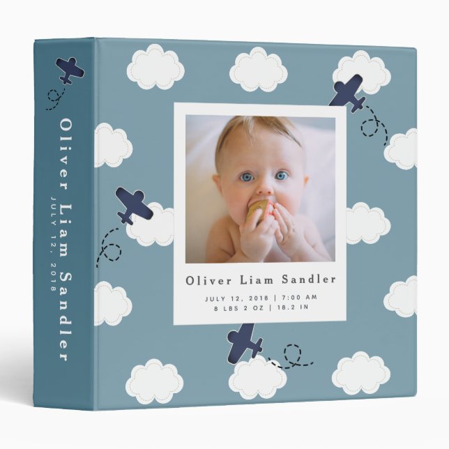 Classeur Bébé 1ère année Photo Album Avion Blue Sky (Devant/Côté)