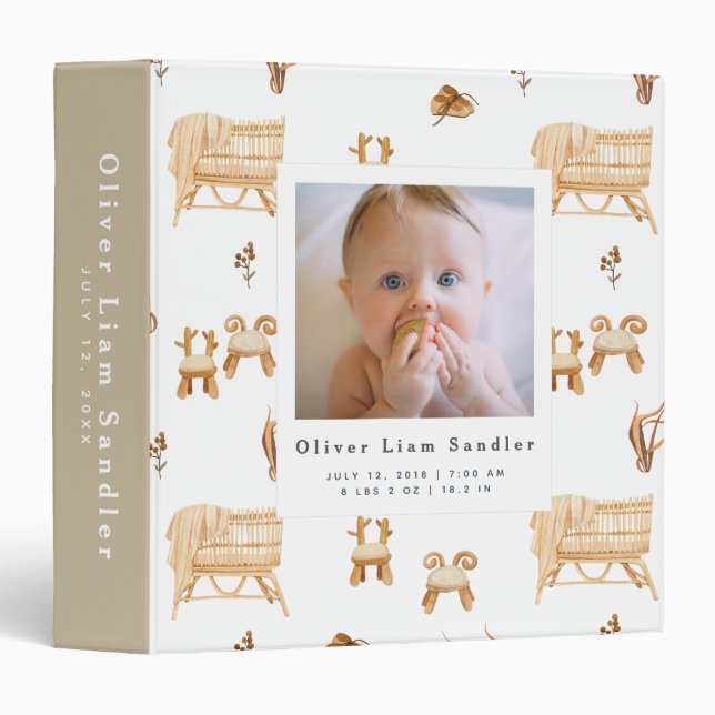 Classeur Bébé 1ère année Photo Album Boho Baby Crib (Devant/Côté)