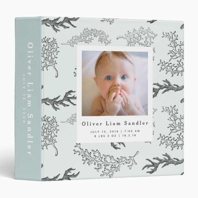 Classeur Bébé 1ère année Photo Album Coral bleu Motif (Devant/Côté)