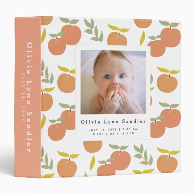 Classeur Bébé 1ère année Photo Album Peach Motif (Devant/Côté)