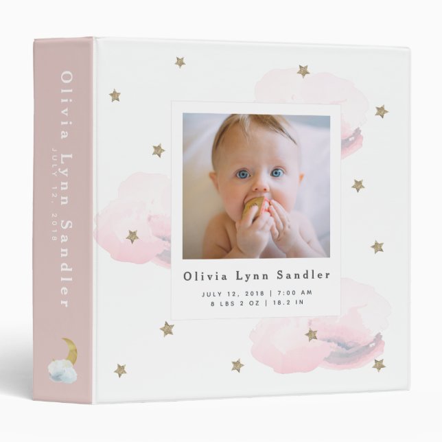 Classeur Bébé 1ère année Photo Album rose Twinkle Little St (Devant/Côté)