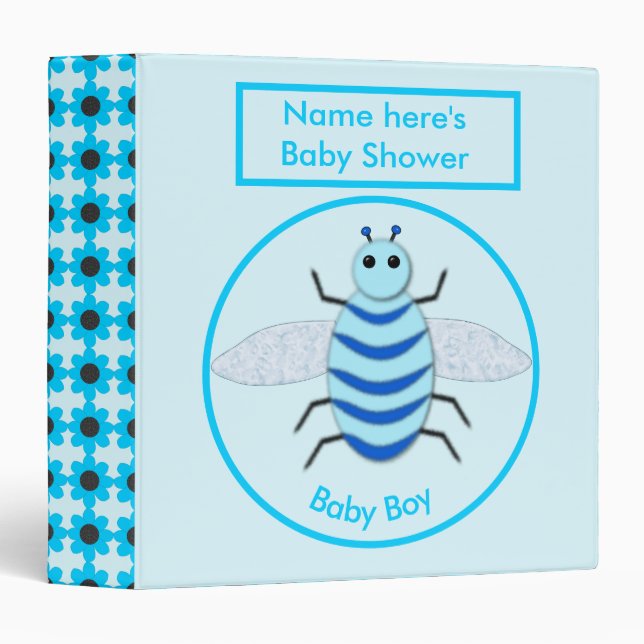 Classeur Bébé bleu mou Baby shower d'abeilles (Devant/Côté)
