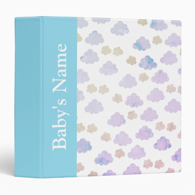 Classeur Bébé Bleu Nuages Photo Album Cadeau 3 Cercles Clas (Devant/Côté)