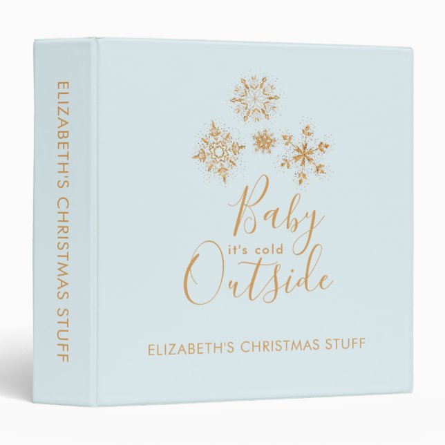 Classeur Bébé, c'est froid dehors Snowflakes or sur Blue (Devant/Côté)