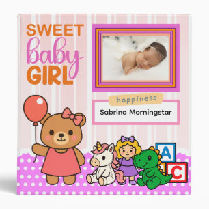 Classeur Bébé fille douce rose. jouets et ours en peluche