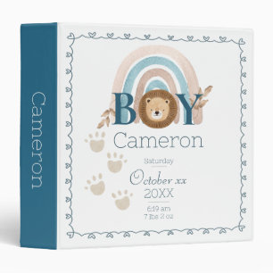 Classeur Bébé Garçon Lion Nom Personnalisé et Détails de Na
