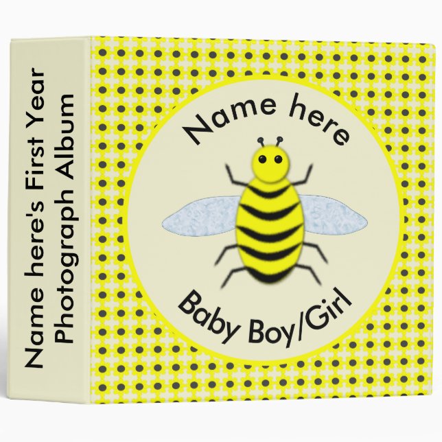 Classeur Bébé jaune mignon abeille première année Photograp (Devant/Côté)