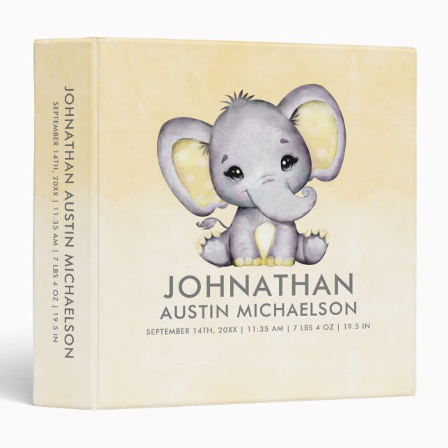 Classeur Bébé jaune mignon éléphant bébé Album photo (Devant/Côté)