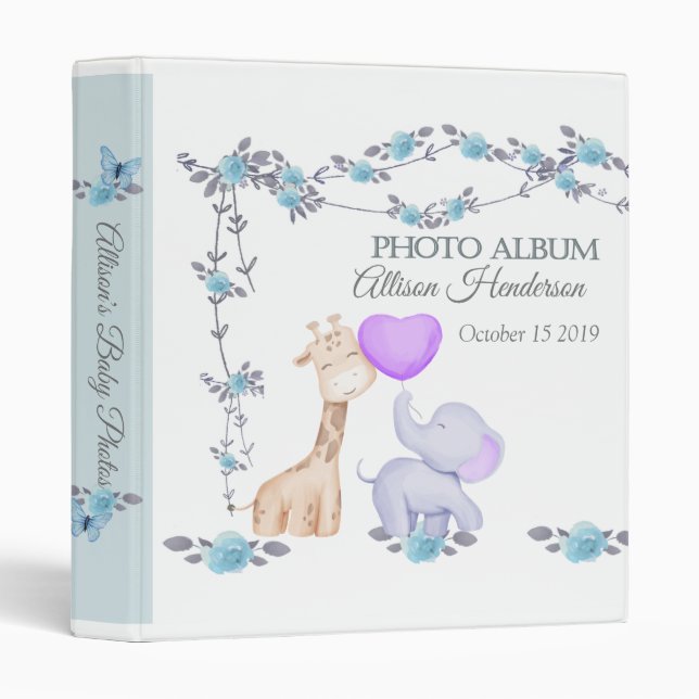 Classeur Bébé Photo Album Elephant Et Giraffe (Devant/Côté)