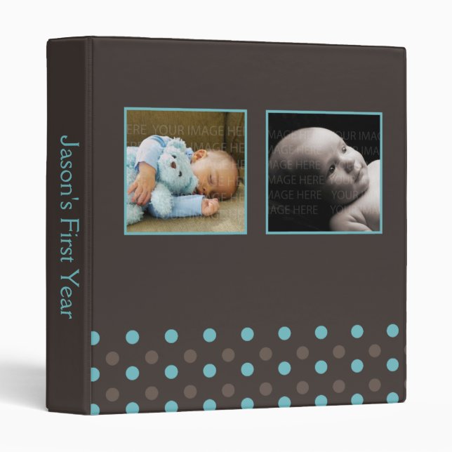 Classeur Bébé photo Pois bleu et Brown (Devant/Côté)