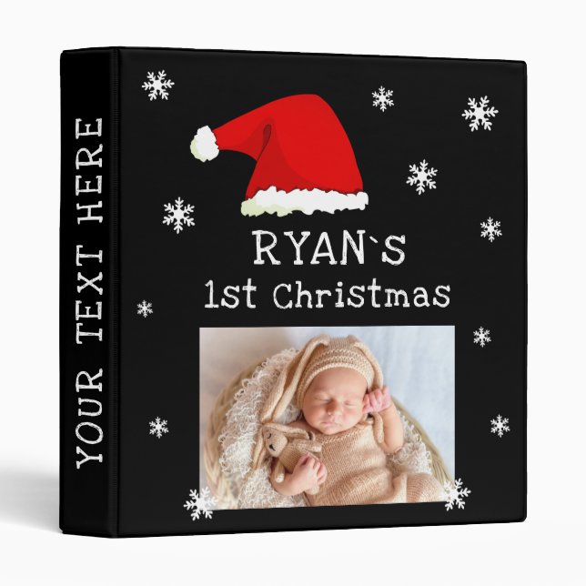 Classeur Bébé`s 1er Noël Rouge Santa Chapeau Snowflake Phot (Devant/Côté)