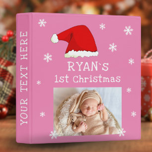 Classeur Bébé`s 1er Noël Rouge Santa Chapeau Snowflake Phot