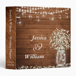 Classeur Bébé's Breath Mason Jar Wood Rustic Mariage Classe