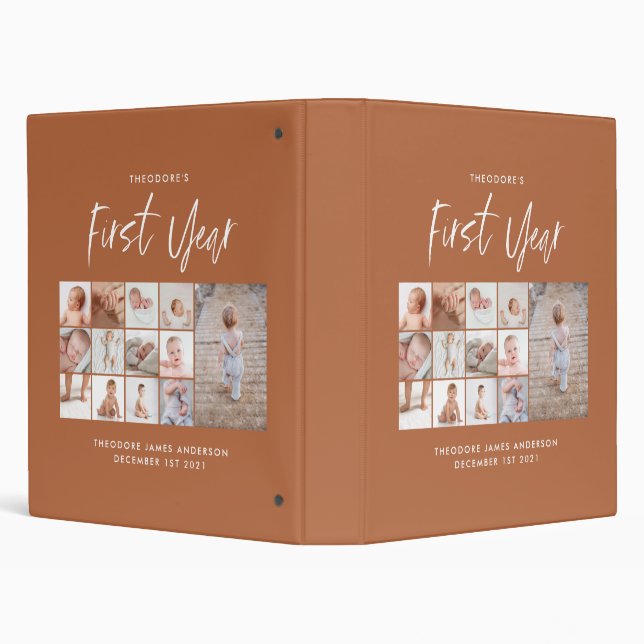 Classeur Bébés first year photo collage script terracotta (Arrière-plan)