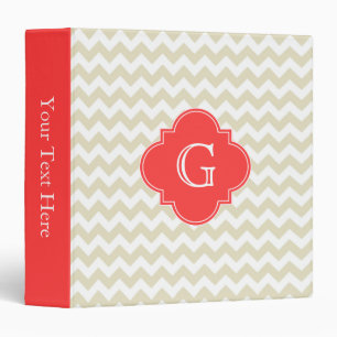 Classeur Beige Blanc Chevron Coral Rouge Quatrefoil Monogra
