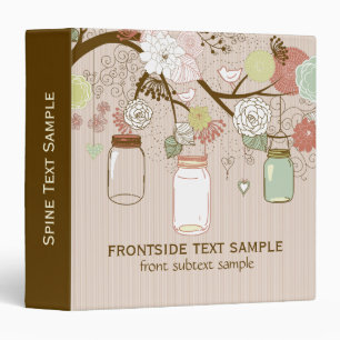 Classeur Beige & Brown Mason Jar & Fleurs Rétro