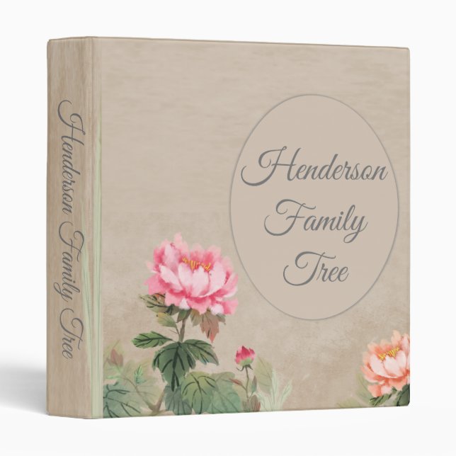 Classeur Beige victorien Élégant Floral Rose généalogie (Devant/Côté)