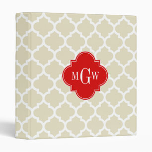 Classeur Beige, White Moroccan #5 Red 3 Initial Monogram