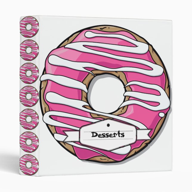 Classeur Beignet rose de bande dessinée avec le glaçage (Devant/Côté)