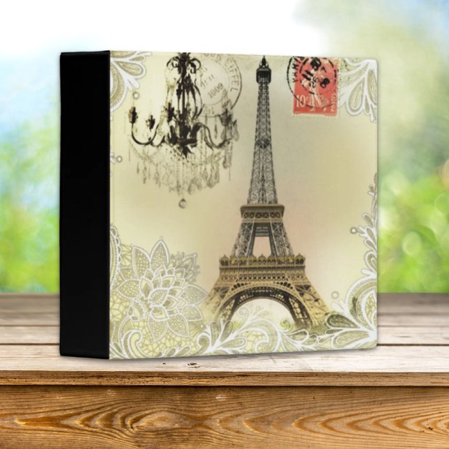 Classeur beijal lace chandelier eiffel (beige floral lace chandelier paris eiffel tower 3 ring binder)