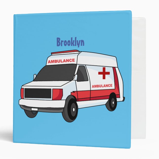 Classeur Belle ambulance rouge caricature van (Devant/Intérieur)