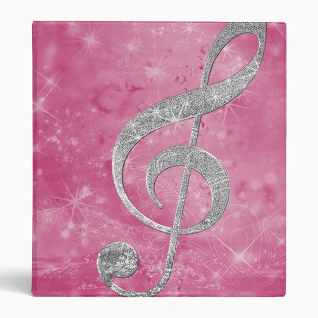 Classeur Belle brillance effet argent métal treble clef (Devant)