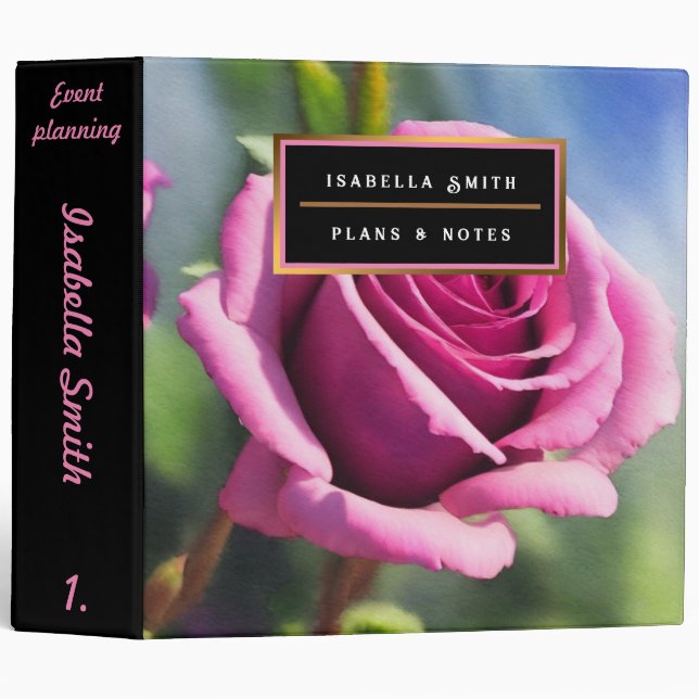 Classeur Belle Collection Moderne de Rose Roseau Aquarelle (Devant/Côté)