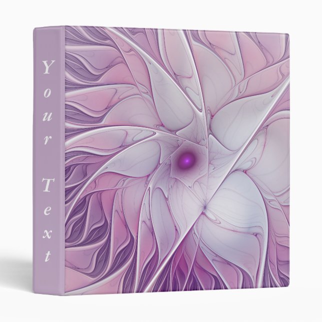 Classeur Belle Fleur rose Moderne Texte Abstrait Fractal (Devant/Côté)