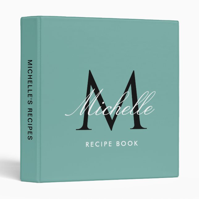 Classeur belle livre de recettes vert monogramme 3 anneau c (Devant/Côté)