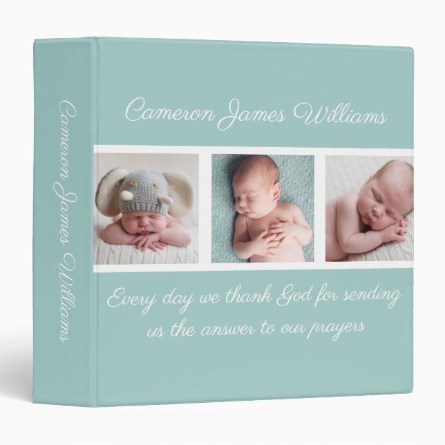 Classeur Belle photo bébé Collage Turquoise Album religieux (Devant/Côté)
