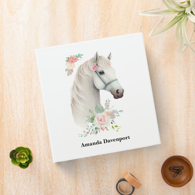 Classeur Belle tête de cheval blanc Boho Floral (In Situ)