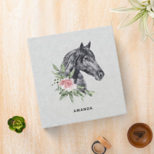 Classeur Belle tête de cheval noir Portrait d'aquarelle