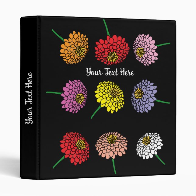 Classeur Belle Zinnia jardin fleurs design personnalisé (Devant/Côté)