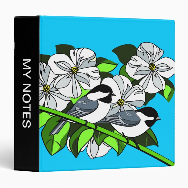 Classeur Bickadee Parmi Les Fleurs De Dogwood (Devant/Côté)