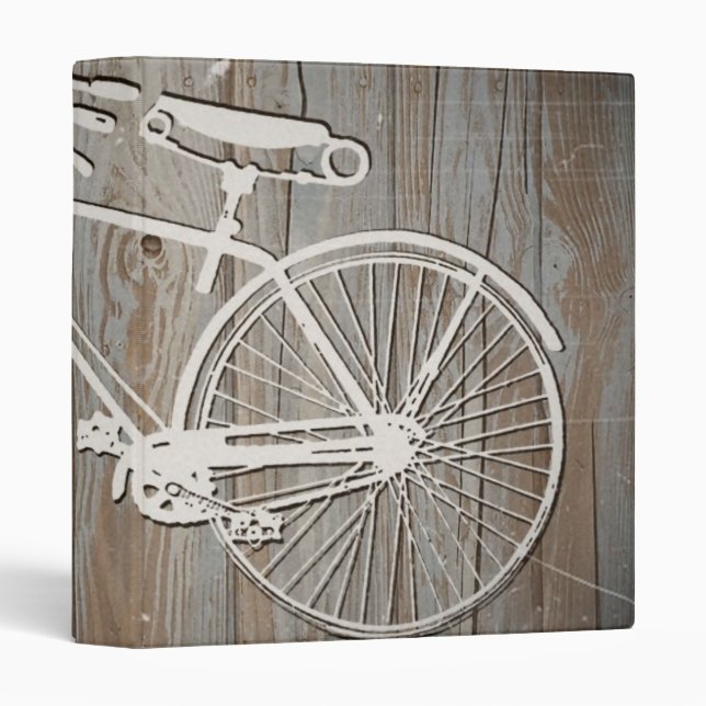 Classeur Bicyclette vintage sur le conseil en bois rustique (Devant/Côté)