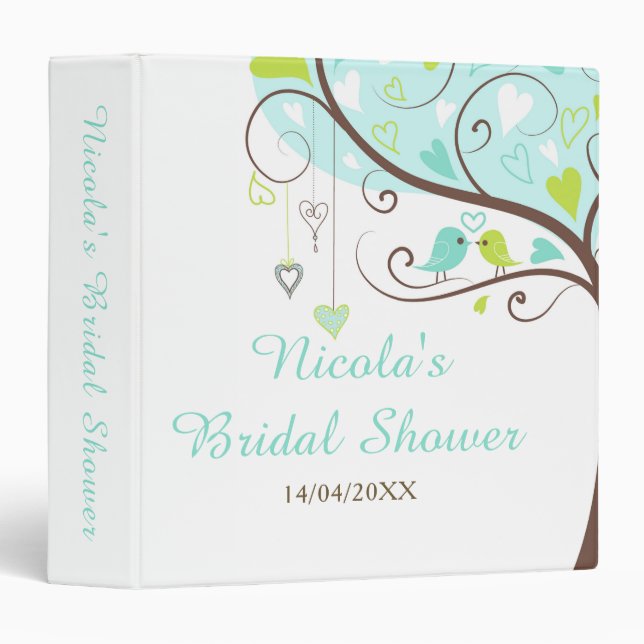 Classeur Birds Hearts Tree Blue and Green Bridal Shower (Devant/Côté)