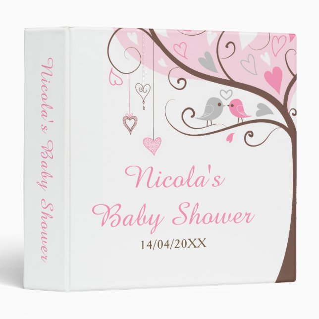 Classeur Birds Hearts Tree Pink Baby Shower  Photo Album (Devant/Côté)