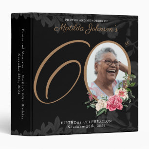 Classeur Black 60th Birthday Gold Chic Floral Photo personn