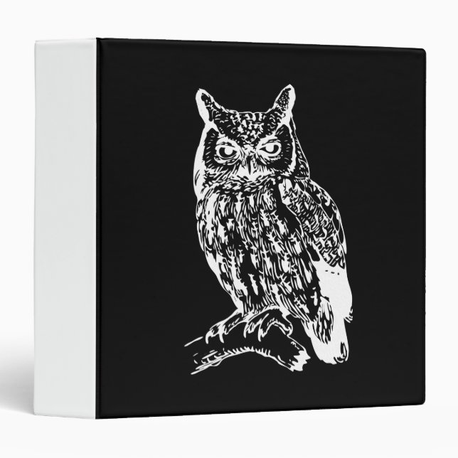 Classeur Black and White Owl Art (Devant/Côté)