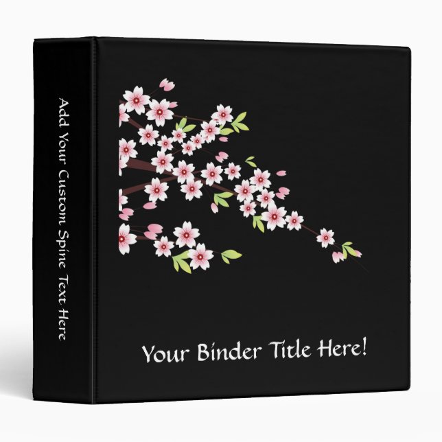 Classeur Black avec rose et vert cerisier en fleurs Sakura (Devant/Côté)