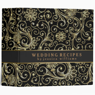 Classeur Black Faux Diamants & Or Imprimer Floral Damas