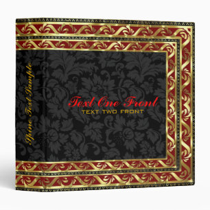 Classeur Black Floral Damas Bordure Rouge & Or Cadre