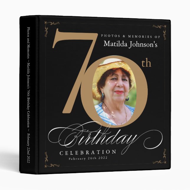 Classeur Black Gold Calligraphie 70e anniversaire Elegant P (Devant/Côté)