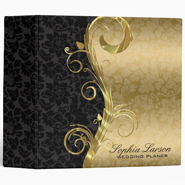 Classeur Black Gold Floral Damask (Devant/Côté)